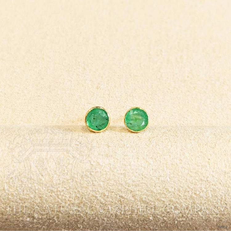 0.73 Ct.Tw. Emerald Studs Earrings, 18K Yellow Gold