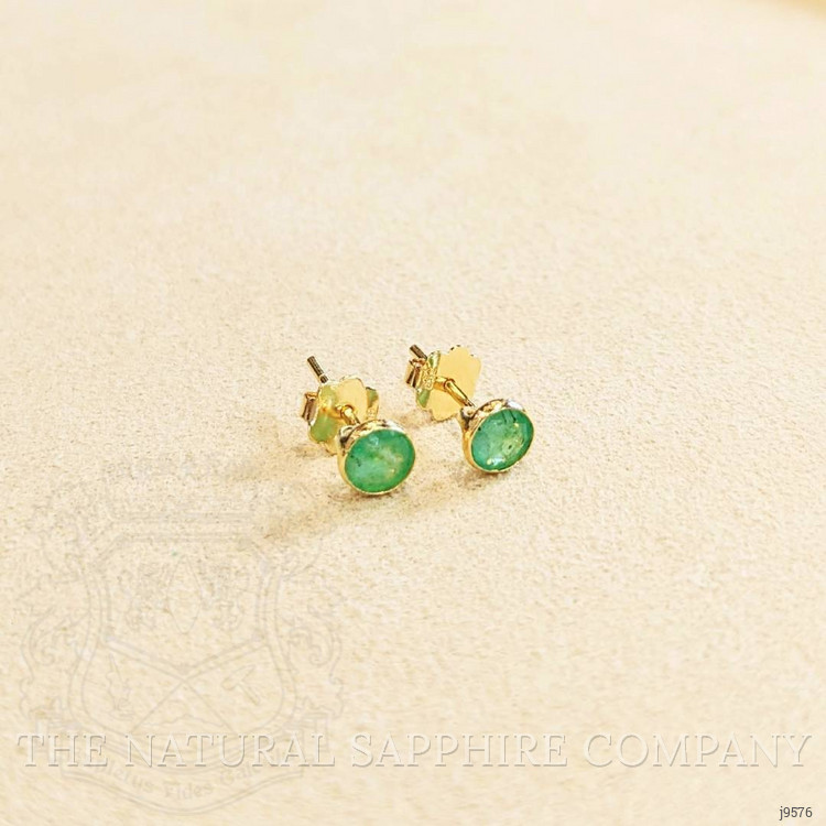 0.73 Ct.Tw. Emerald Studs Earrings, 18K Yellow Gold