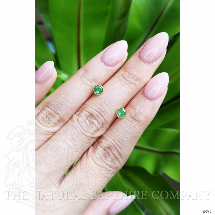 0.73 Ct.Tw. Emerald Studs Earrings, 18K Yellow Gold