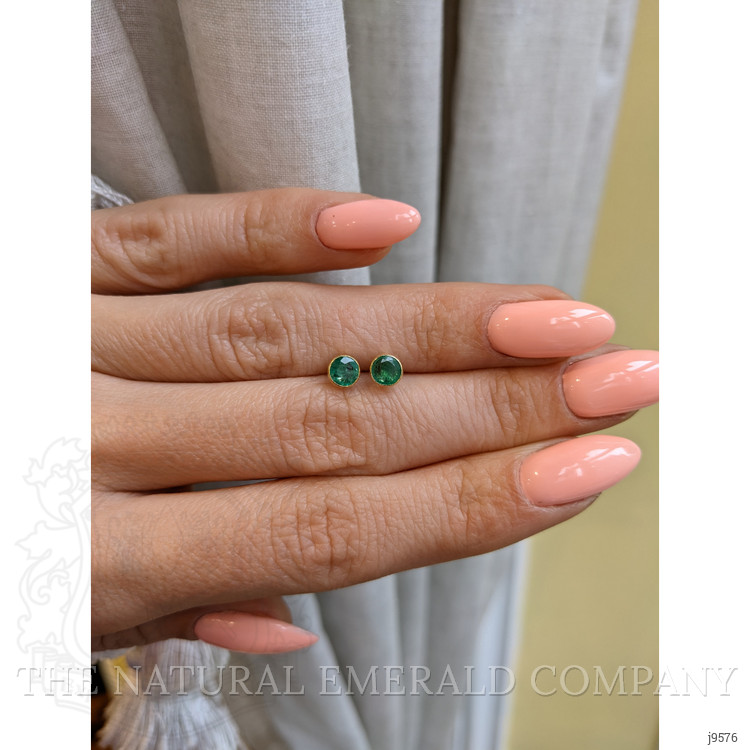 0.73 Ct.Tw. Emerald Studs Earrings, 18K Yellow Gold
