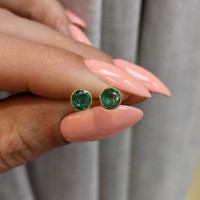 0.73 Ct.Tw. Emerald Studs Earrings, 18K Yellow Gold Life Style