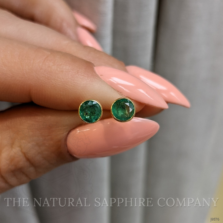 0.73 Ct.Tw. Emerald Studs Earrings, 18K Yellow Gold