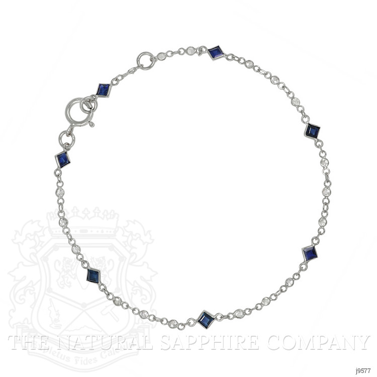0.86 Ct.Tw. Blue Sapphire and White Sapphire Bezel Bracelet, 18K White Gold