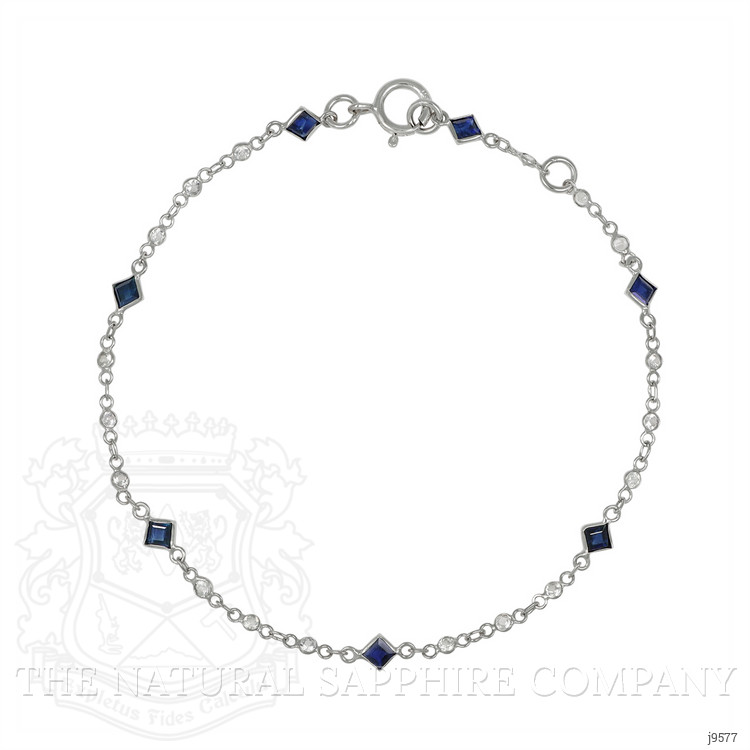 0.86 Ct.Tw. Blue Sapphire and White Sapphire Bezel Bracelet, 18K White Gold