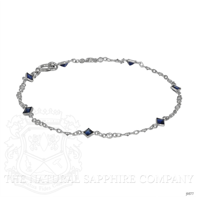 0.86 Ct.Tw. Blue Sapphire and White Sapphire Bezel Bracelet, 18K White Gold