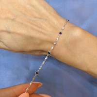 0.86 Ct.Tw. Blue Sapphire and White Sapphire Bezel Bracelet, 18K White Gold Life Style