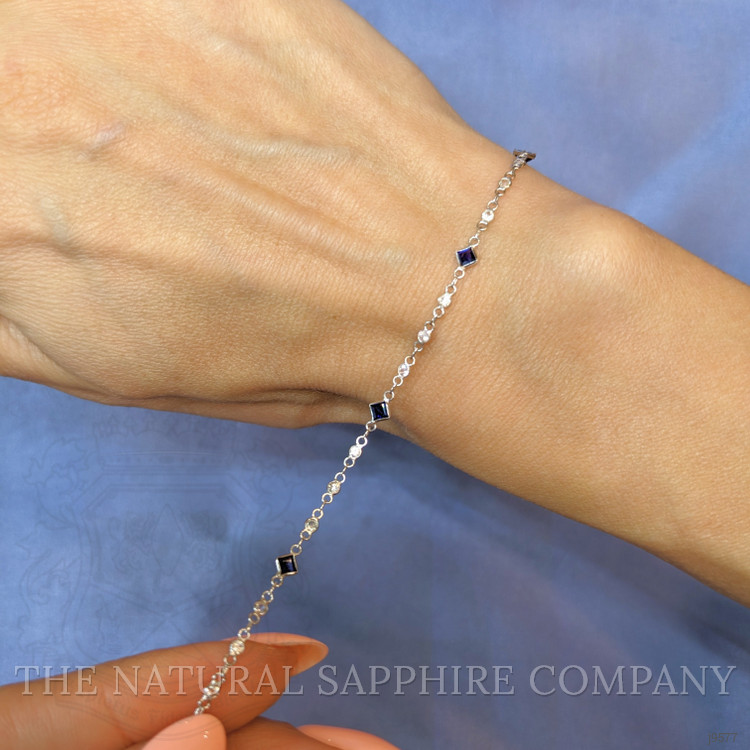 0.86 Ct.Tw. Blue Sapphire and White Sapphire Bezel Bracelet, 18K White Gold
