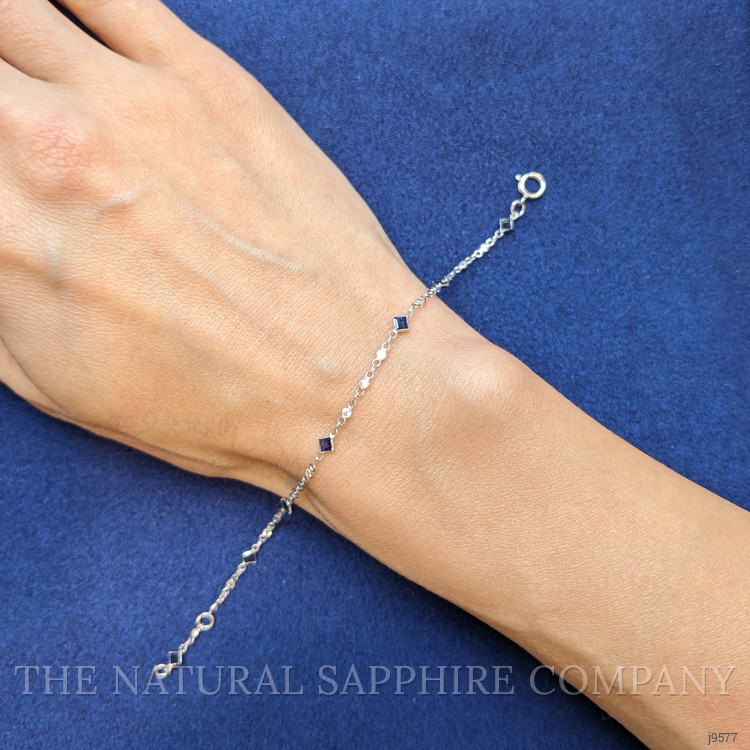 0.86 Ct.Tw. Blue Sapphire and White Sapphire Bezel Bracelet, 18K White Gold