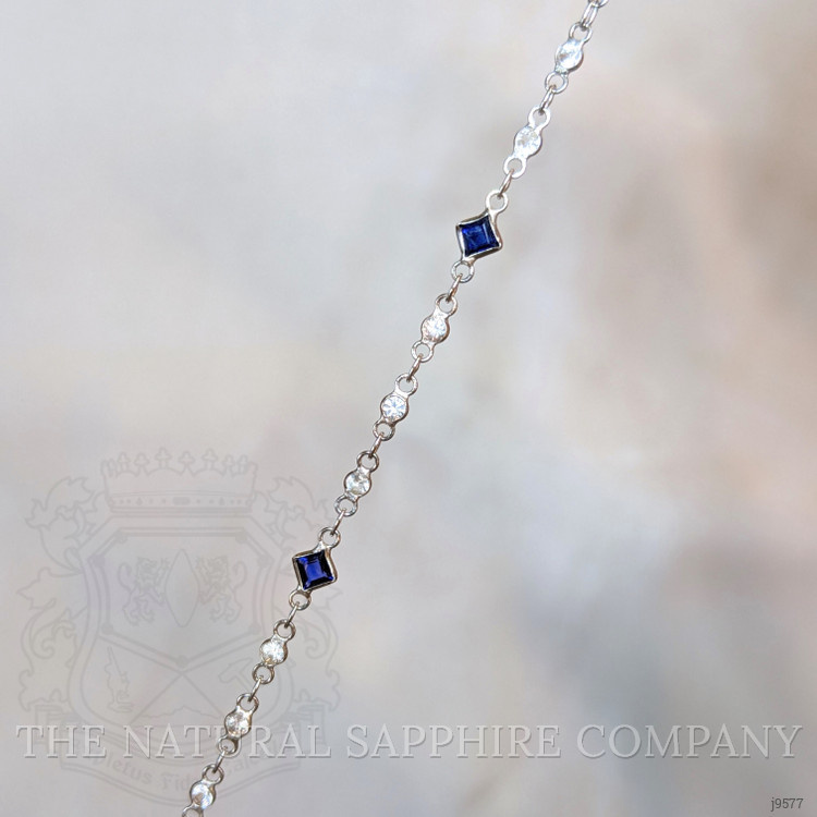 0.86 Ct.Tw. Blue Sapphire and White Sapphire Bezel Bracelet, 18K White Gold