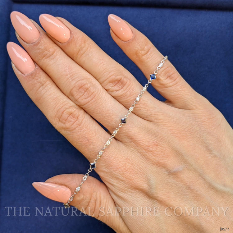 0.86 Ct.Tw. Blue Sapphire and White Sapphire Bezel Bracelet, 18K White Gold