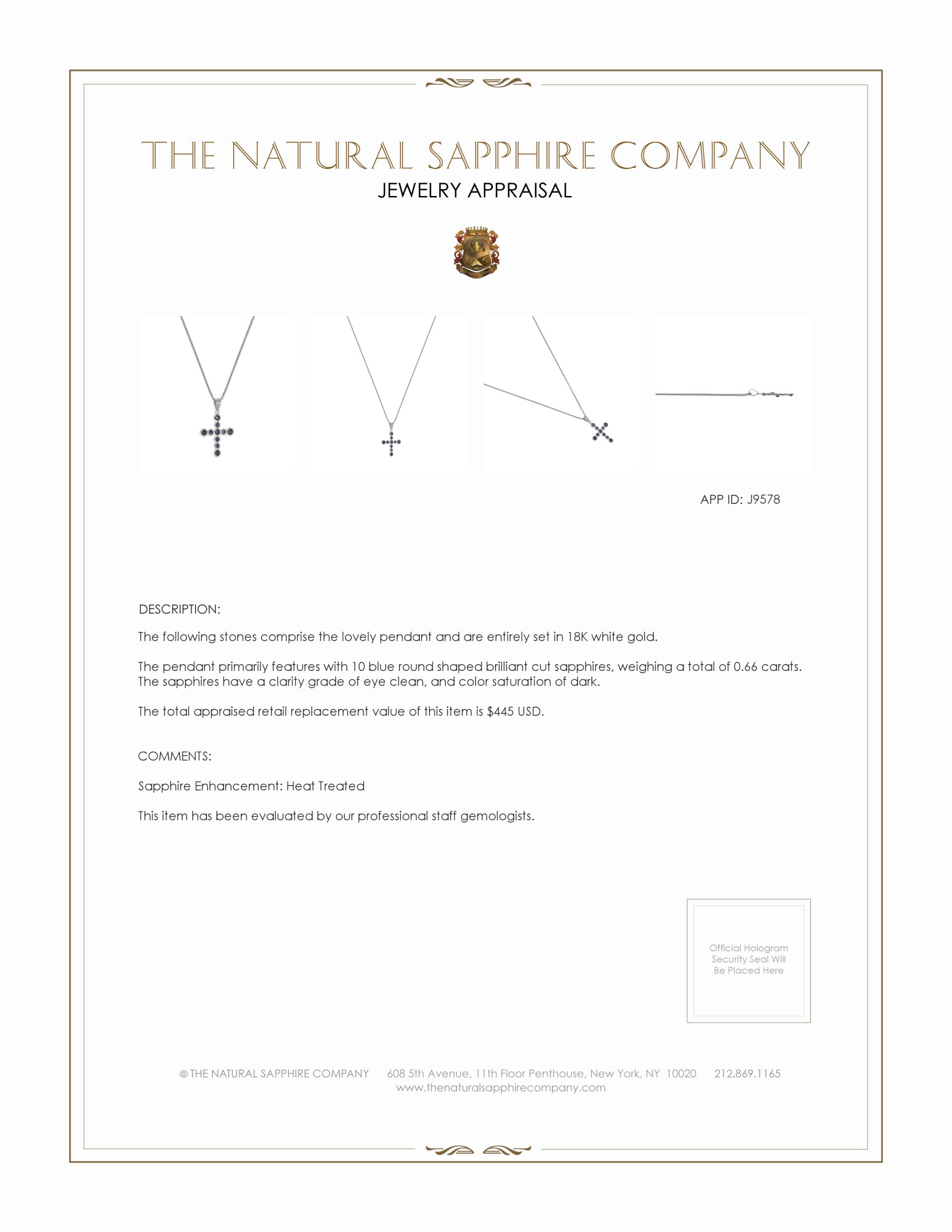 0.66 Ct. Blue Sapphire Bezel Pendant, 18K White Gold