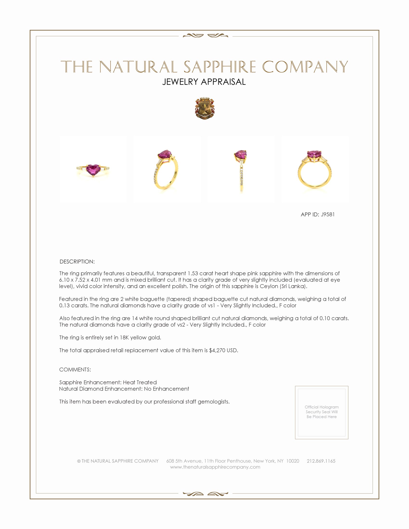 1.53 Ct. Pink Sapphire and Natural Diamond Three Stone Ring, 18K Yellow Gold