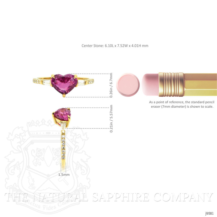 1.53 Ct. Pink Sapphire and Natural Diamond Three Stone Ring, 18K Yellow Gold
