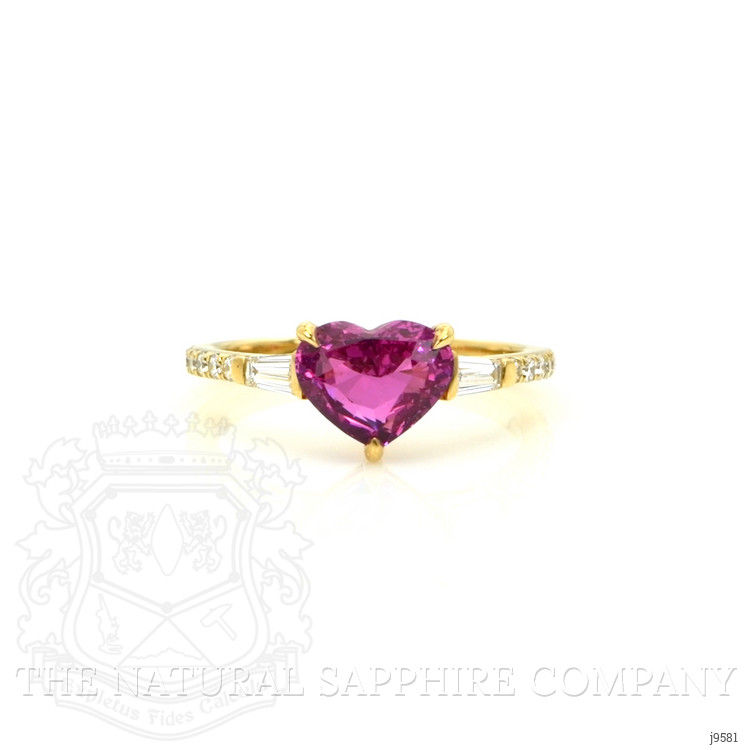 1.53 Ct. Pink Sapphire and Natural Diamond Three Stone Ring, 18K Yellow Gold