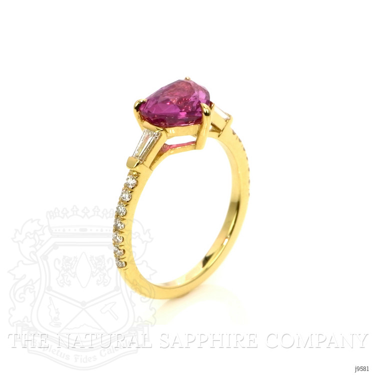 1.53 Ct. Pink Sapphire and Natural Diamond Three Stone Ring, 18K Yellow Gold