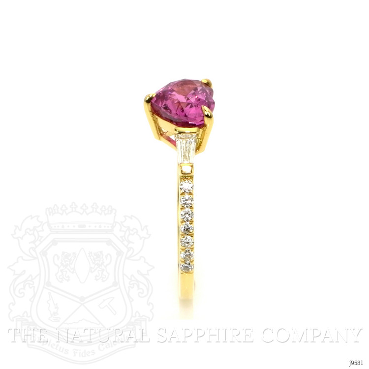 1.53 Ct. Pink Sapphire and Natural Diamond Three Stone Ring, 18K Yellow Gold