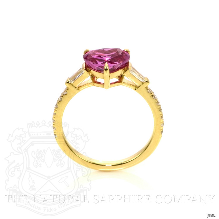 1.53 Ct. Pink Sapphire and Natural Diamond Three Stone Ring, 18K Yellow Gold