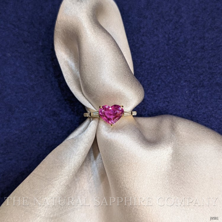 1.53 Ct. Pink Sapphire and Natural Diamond Three Stone Ring, 18K Yellow Gold