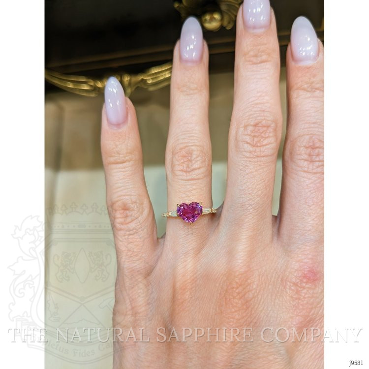1.53 Ct. Pink Sapphire and Natural Diamond Three Stone Ring, 18K Yellow Gold