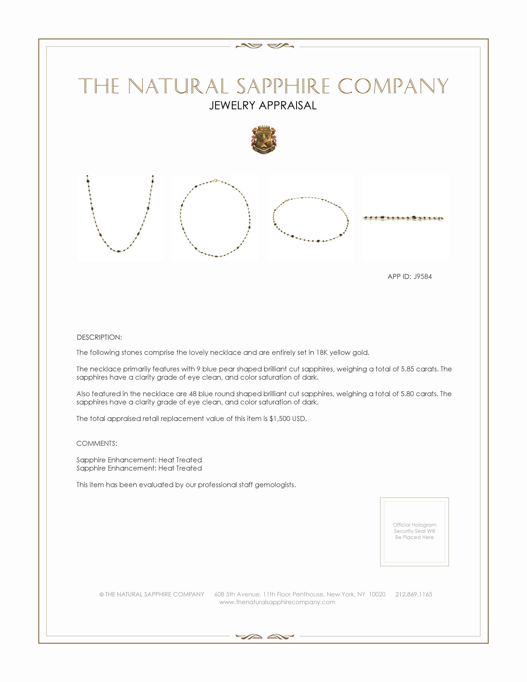 5.85 Ct. Blue Sapphire Bezel Necklace, 18K Yellow Gold