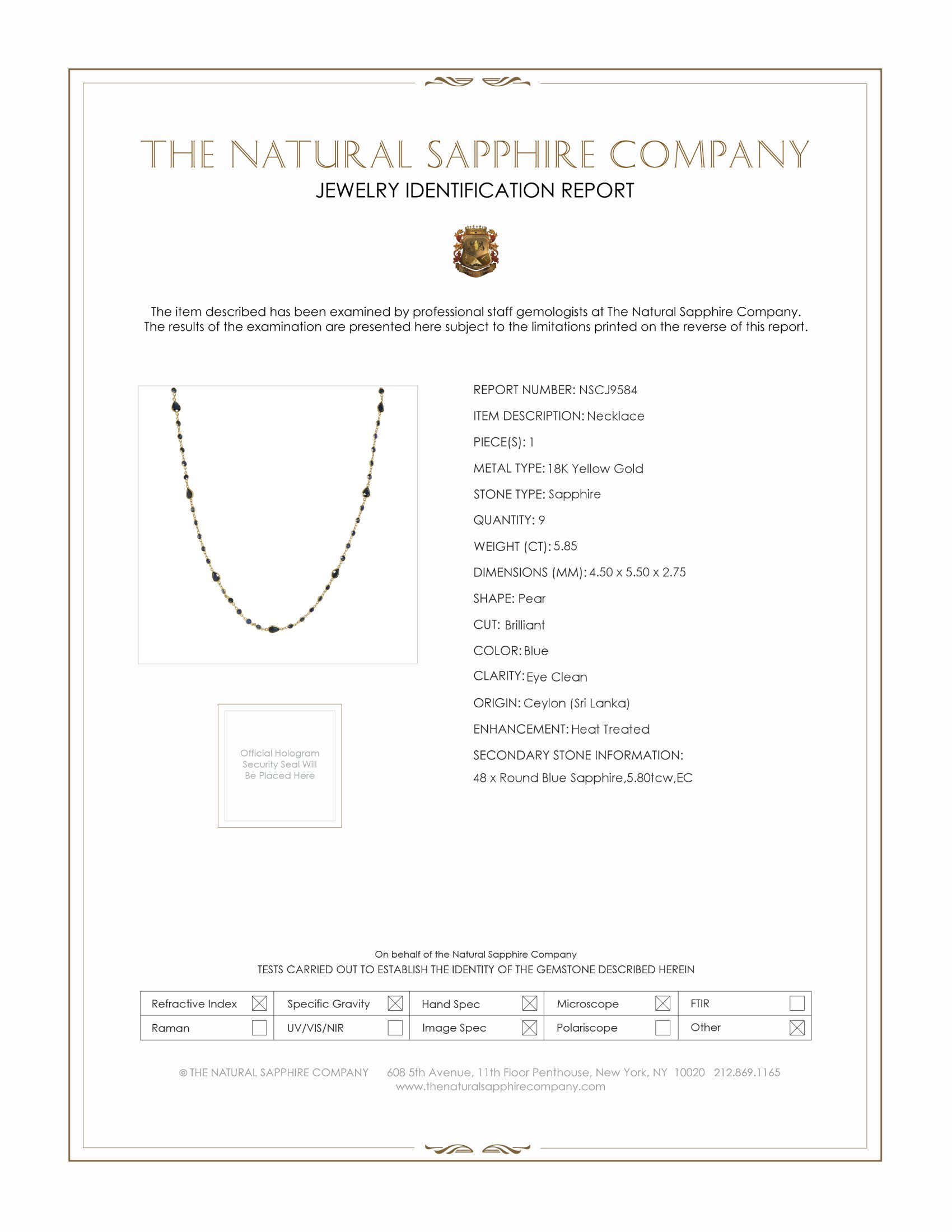 5.85 Ct. Blue Sapphire Bezel Necklace, 18K Yellow Gold