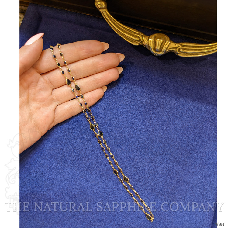 5.85 Ct. Blue Sapphire Bezel Necklace, 18K Yellow Gold