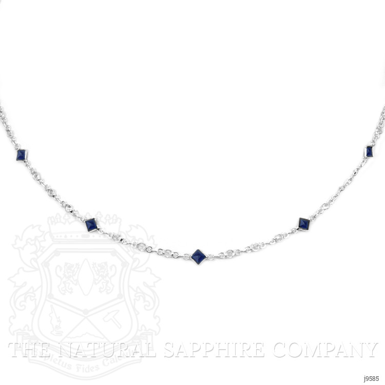 2.24 Ct. Blue Sapphire and White Sapphire Bezel Necklace, 18K White Gold