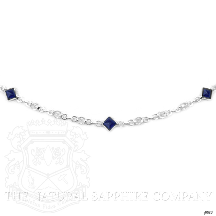 2.24 Ct. Blue Sapphire and White Sapphire Bezel Necklace, 18K White Gold