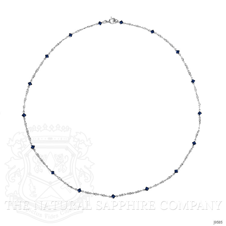 2.24 Ct. Blue Sapphire and White Sapphire Bezel Necklace, 18K White Gold