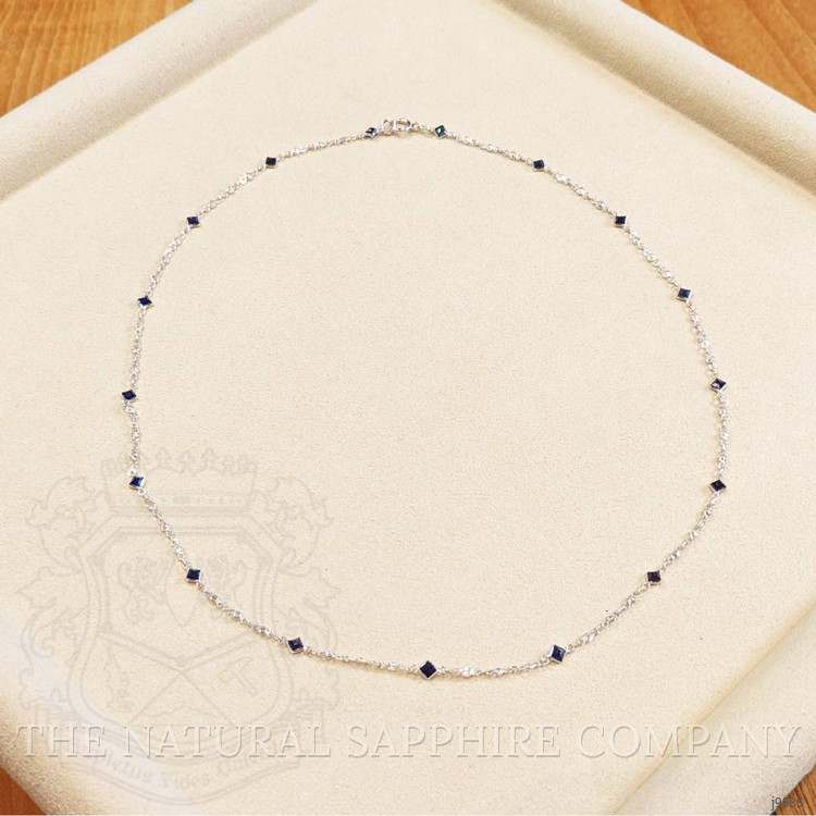 2.24 Ct. Blue Sapphire and White Sapphire Bezel Necklace, 18K White Gold