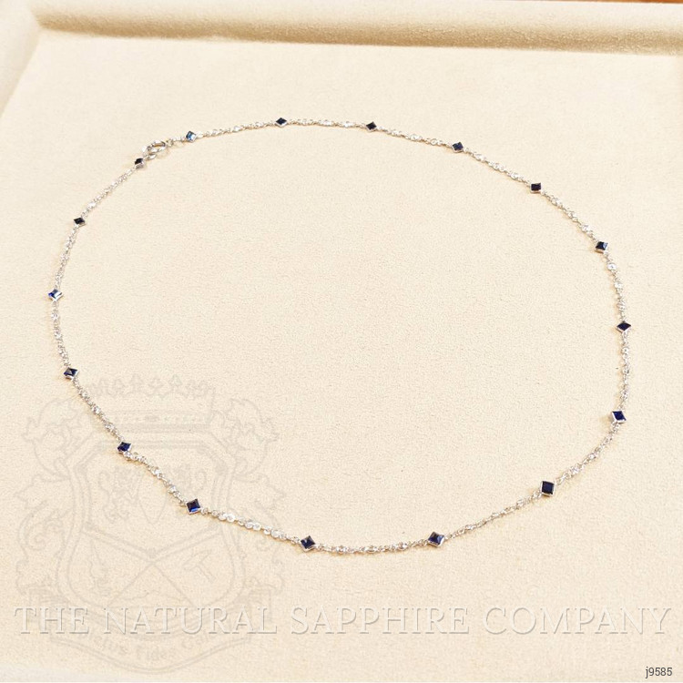 2.24 Ct. Blue Sapphire and White Sapphire Bezel Necklace, 18K White Gold