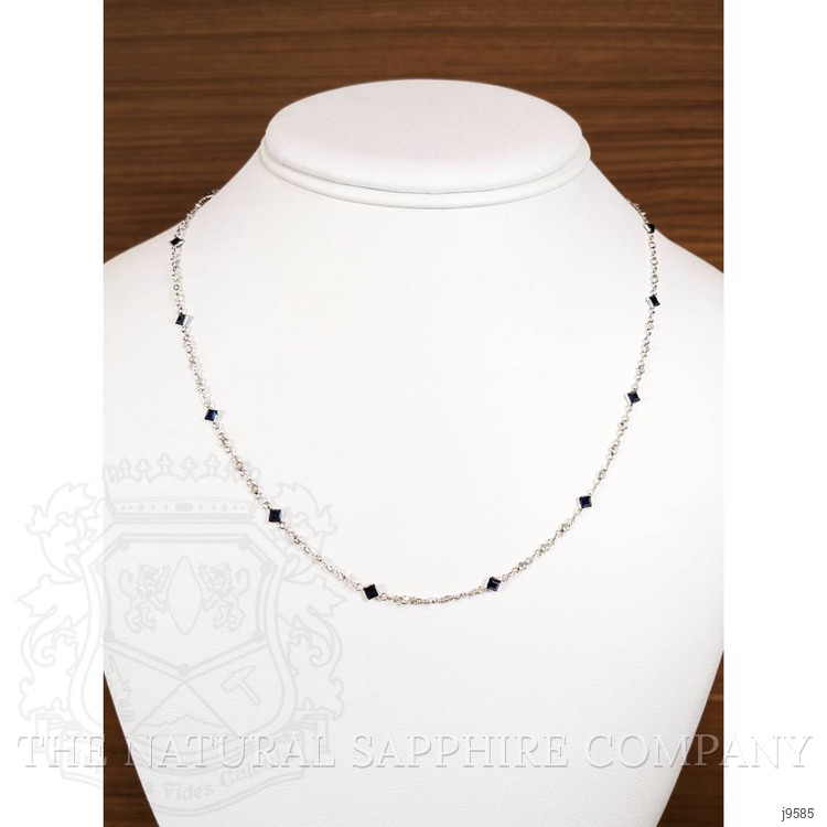 2.24 Ct. Blue Sapphire and White Sapphire Bezel Necklace, 18K White Gold