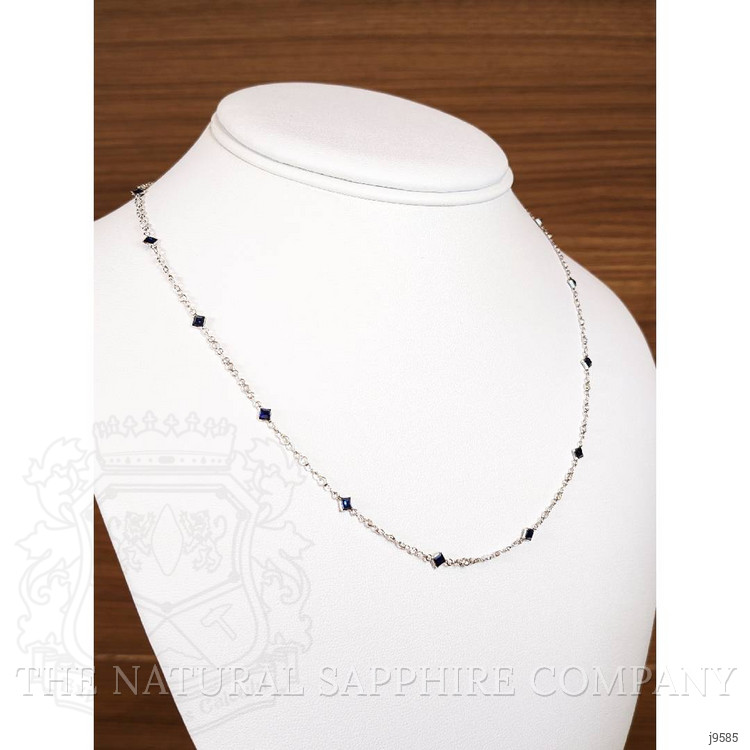 2.24 Ct. Blue Sapphire and White Sapphire Bezel Necklace, 18K White Gold