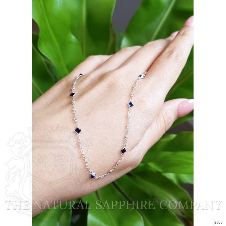 2.24 Ct. Blue Sapphire and White Sapphire Bezel Necklace, 18K White Gold