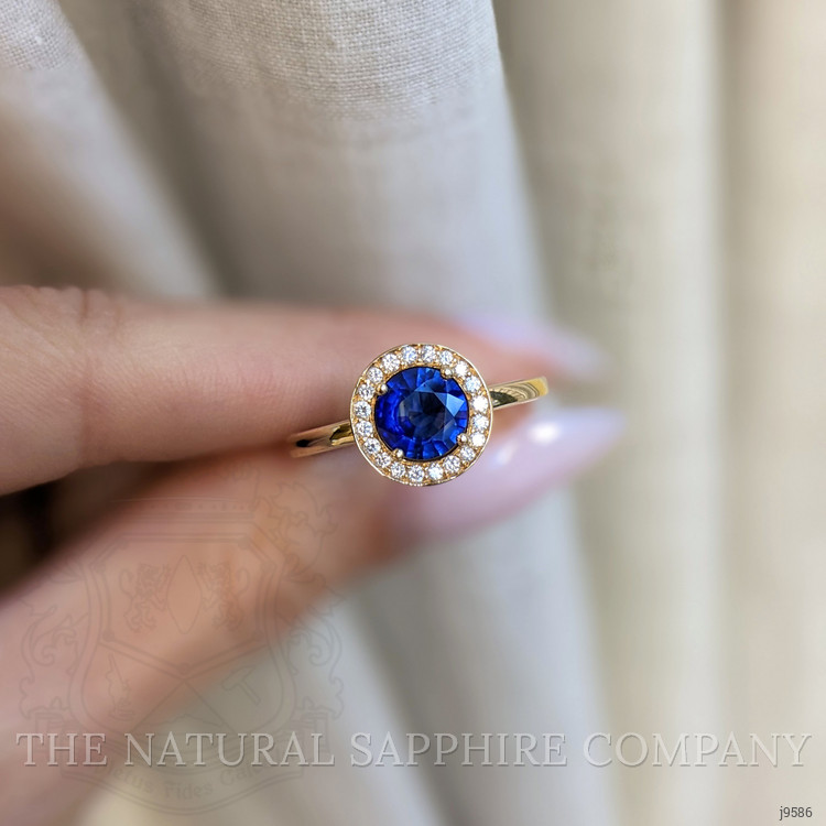 1.07 Ct. Blue Sapphire and Natural Diamond Pave Ring, 18K Yellow Gold