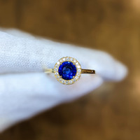 1.07 Ct. Sapphire Natural Diamond Pave Ring, 18K Yellow Gold Image