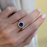 1.07 Ct. Sapphire Natural Diamond Pave Ring, 18K Yellow Gold Image