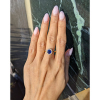 1.07 Ct. Blue Sapphire and Natural Diamond Pave Ring, 18K Yellow Gold Life Style