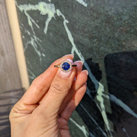 1.07 Ct. Blue Sapphire and Natural Diamond Pave Ring, 18K Yellow Gold Life Style