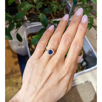 1.07 Ct. Blue Sapphire and Natural Diamond Pave Ring, 18K Yellow Gold Life Style