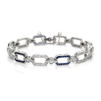 2.90 Ct.Tw. Blue Sapphire and Natural Diamond Pave Bracelet, 18K White Gold Video
