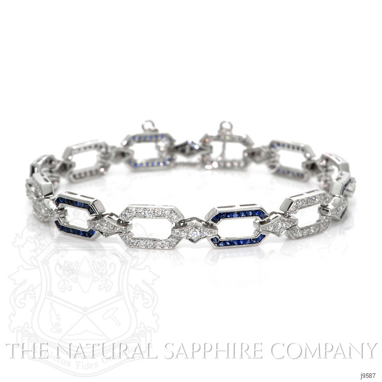 2.90 Ct.Tw. Blue Sapphire and Natural Diamond Pave Bracelet, 18K White Gold