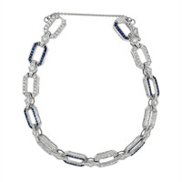 2.90 Ct.Tw. Blue Sapphire and Natural Diamond Pave Bracelet, 18K White Gold Image
