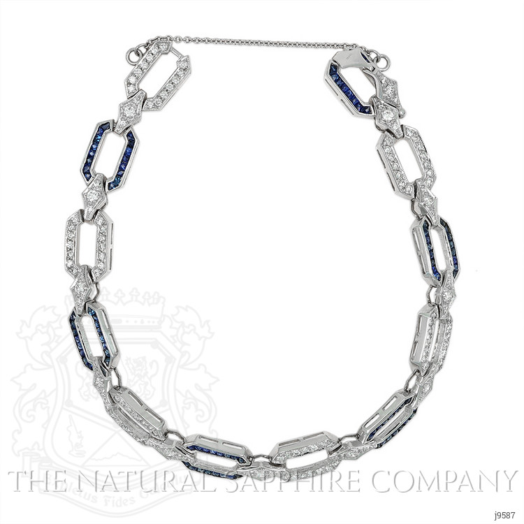 2.90 Ct.Tw. Blue Sapphire and Natural Diamond Pave Bracelet, 18K White Gold