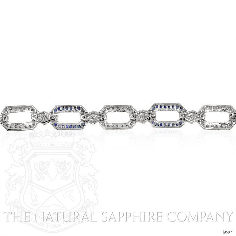 2.90 Ct.Tw. Blue Sapphire and Natural Diamond Pave Bracelet, 18K White Gold