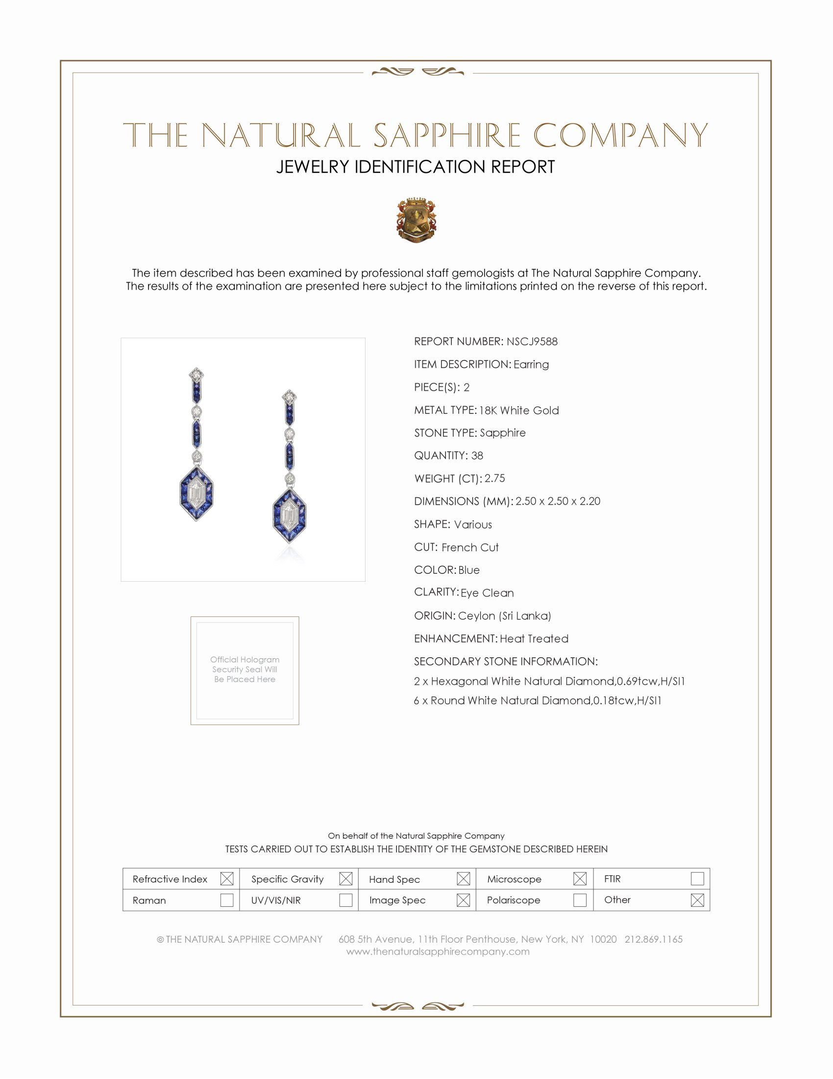 2.75 Ct.Tw. Blue Sapphire and Natural Diamond Antique Style Earrings, 18K White Gold