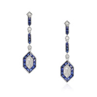 2.75 Ct.Tw. Blue Sapphire and Natural Diamond Antique Style Earrings, 18K White Gold Video