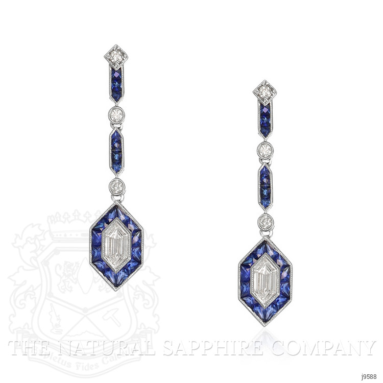 2.75 Ct.Tw. Blue Sapphire and Natural Diamond Antique Style Earrings, 18K White Gold