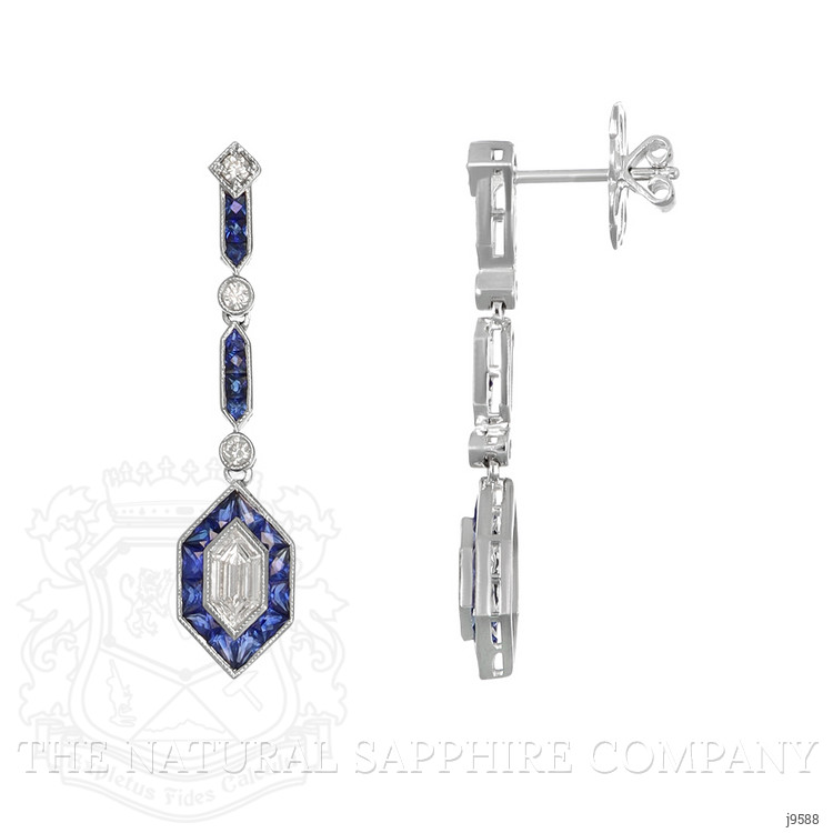 2.75 Ct.Tw. Blue Sapphire and Natural Diamond Antique Style Earrings, 18K White Gold