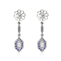 2.75 Ct.Tw. Blue Sapphire and Natural Diamond Antique Style Earrings, 18K White Gold Image